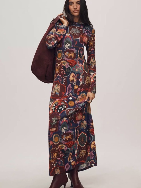 FARM Rio Dresses & Skirts - FARM Rio Artsy Surreal Land Long Sleeve Maxi Jersey Dress XS Maximalist